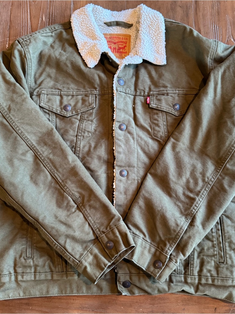 Levi's Olive Green Sherpa Collar Trucker Jacket Medium